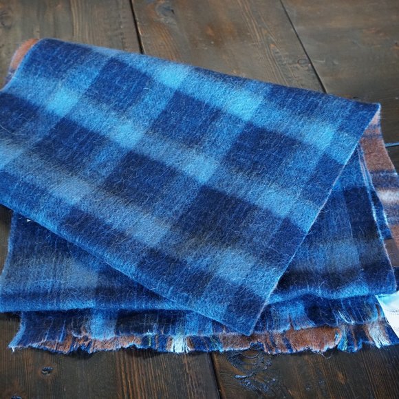 NWOT Pendleton Long Reversible Scarf Blue/Orange Plaid 100% wool - Picture 4 of 7